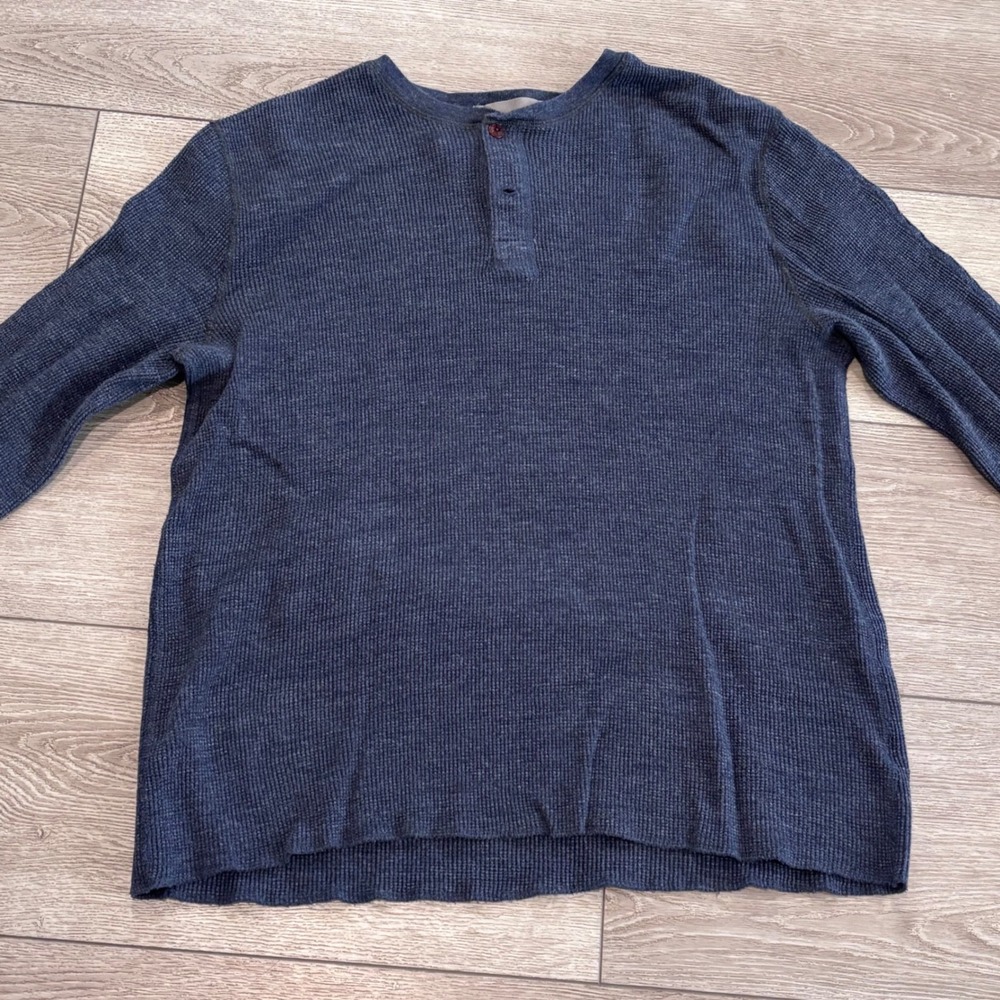Wallace & Barnes Henley Shirt Mens XXL Blue Waffle Thermal Long Sleeve Cotton